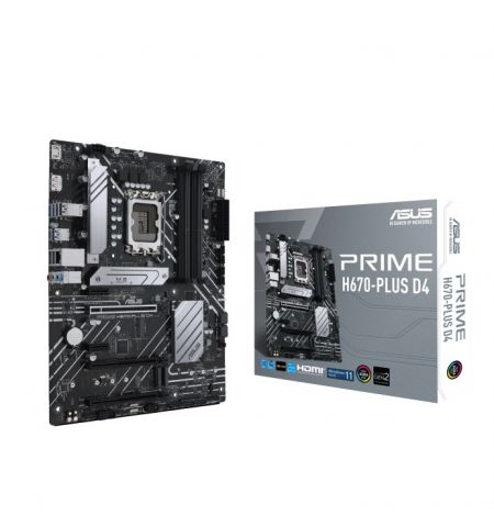 ASUS PRIME H670-PLUS D4, Socket 1700, 8Phases, Intel® H670 (13/12th Gen CPU), CPU graphics, HDMI, DP, Dual 4xDDR4-5066, 3xPCIe x16 4.0, 4xSATA3, RAID, 3xM.2 4.0, 1xV-M.2 (Key E), 2xPCIe x1, Realtek Audio 7.1, 2.5GbE LAN, 1xUSB-C 3.2 Gen2, 2xUSB 3.2Gen2, 7 ASUS PRIME H670-PLUS D4, Socket 1700, 8Phases, Intel® H670 (13/12th Gen CPU), CPU graphics, HDMI, DP, Dual 4xDDR4-5066, 3xPCIe x16 4.0, 4xSATA3, RAID, 3xM.2 4.0, 1xV-M.2 (Key E), 2xPCIe x1, Realtek Audio 7.1, 2.5GbE LAN, 1xUSB-C 3.2 Gen2, 2xUSB 3.2Gen2, 7