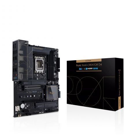 ASUS ProArt B660-CREATOR D4, Socket 1700, 13Phases, Intel® B660 (13/12th Gen CPU), Dual 4xDDR4-5333, HDMI, DP, Type-C, CPU iGPU, 2xPCIe X16 5.0, 4xSATA3, RAID, 3xM.2 4.0, 1xPCIe X1, Realtek Audio 7.1/SPDIF, 2.5GbE+1GbE LAN, 1xUSB-C Gen2x2, 1xUSB-C Gen2, 6 ASUS ProArt B660-CREATOR D4, Socket 1700, 13Phases, Intel® B660 (13/12th Gen CPU), Dual 4xDDR4-5333, HDMI, DP, Type-C, CPU iGPU, 2xPCIe X16 5.0, 4xSATA3, RAID, 3xM.2 4.0, 1xPCIe X1, Realtek Audio 7.1/SPDIF, 2.5GbE+1GbE LAN, 1xUSB-C Gen2x2, 1xUSB-C Gen2, 6