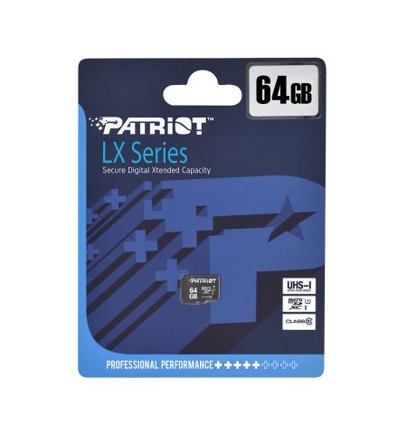 Карта памяти Patriot LX Series microSD + SD adapter / 64GB Карта памяти Patriot LX Series microSD + SD adapter / 64GB