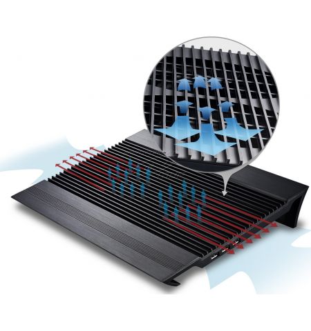 DEEPCOOL "N8 BLACK", Notebook Cooling Pad up to 17", 2 fan - 140mm, 1000rpm, <25dBA, 94.7CFM, 4x USB, all aluminum extrusion panel, Black DEEPCOOL "N8 BLACK", Notebook Cooling Pad up to 17", 2 fan - 140mm, 1000rpm, <25dBA, 94.7CFM, 4x USB, all aluminum extrusion panel, Black