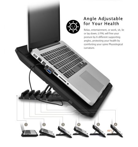 DEEPCOOL "U-PAL", Notebook Cooling Pad up to 15.6", 2 fan - 140mm, 1000rpm, <26dBA, 92.2CFM, 6 viewing Angles Adjustable, U Shape Design, USB 3.0 pass-through connector, Black DEEPCOOL "U-PAL", Notebook Cooling Pad up to 15.6", 2 fan - 140mm, 1000rpm, <26dBA, 92.2CFM, 6 viewing Angles Adjustable, U Shape Design, USB 3.0 pass-through connector, Black