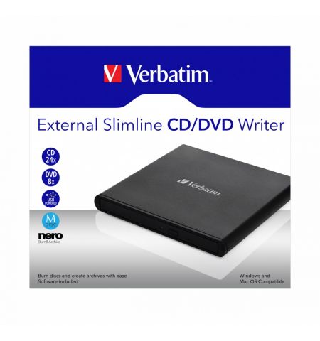 External Slimline CD/DVD Writer VERBATIM, Portable Slim -14mm,