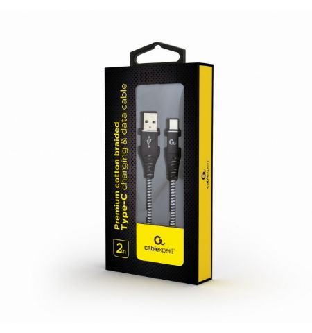 Cable USB2.0/Type-C Premium cotton braided - 2m - Cablexpert CC-USB2B-AMCM-2M-BW, Cable USB2.0/Type-C Premium cotton braided - 2m - Cablexpert CC-USB2B-AMCM-2M-BW,