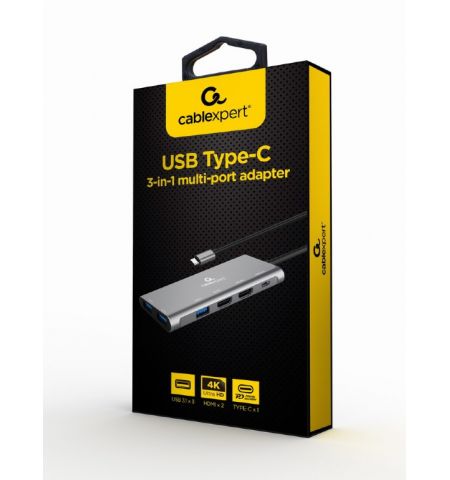 Gembird  A-CM-COMBO3-01, USB Type-C 3-in-1 multi-port adapter (Hub + HDMI + PD), Dual HDMI ports with UHD 4K support Gembird  A-CM-COMBO3-01, USB Type-C 3-in-1 multi-port adapter (Hub + HDMI + PD), Dual HDMI ports with UHD 4K support