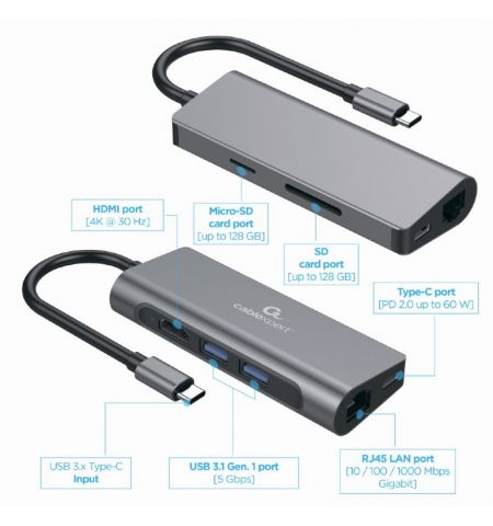 Gembird A-CM-COMBO5-01, USB Type-C 5-in-1 multi-port adapter (Hub Gembird A-CM-COMBO5-01, USB Type-C 5-in-1 multi-port adapter (Hub