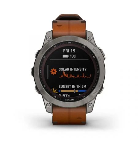 Garmin Fenix 7 Sapphire Solar Titanium with Chestnut Leather Band (includes graphite silicone band)