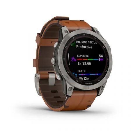 Garmin Fenix 7 Sapphire Solar Titanium with Chestnut Leather Band (includes graphite silicone band)