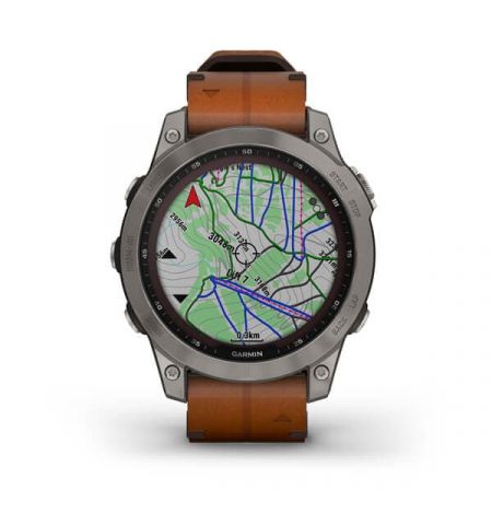 Garmin Fenix 7 Sapphire Solar Titanium with Chestnut Leather Band (includes graphite silicone band)