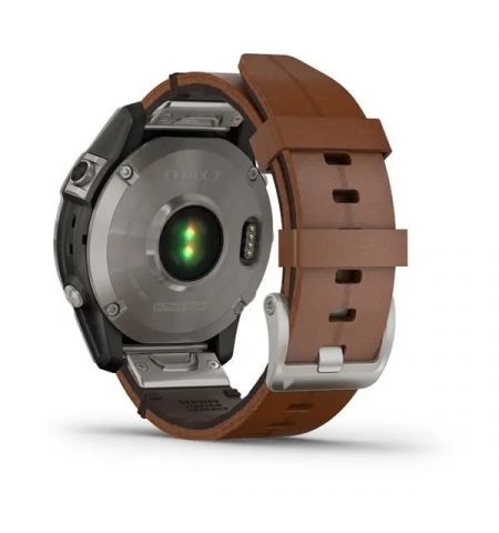 Garmin Fenix 7 Sapphire Solar Titanium with Chestnut Leather Band (includes graphite silicone band)