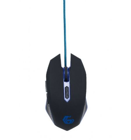 Gembird MUSG-001-B, Gaming Optical Mouse, 2400dpi adjustable, 6 buttons,  Illuminated (Blue light) scroll wheel, logo and side accents; Non-slip rubberized ergonomic design, Practical tangle free nylon mesh cable, USB, Black