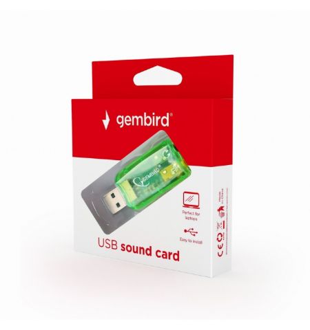 Gembird SC-USB-01 "Virtus" USB Sound Card,  connectors: USB A-type male, 3.5mm stereo headphone jack, 3.5mm microphone input jack, 3.5 mm line-in jack