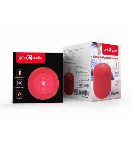 Gembird SPK-BT-15-R, Bluetooth Portable Speaker, 5W RMS, Bluetooth v.5.1, Built-in microphone, microSD, built-in lithium battery - 1200 mAh, FM-radio: power and audio cables are anntena, Red