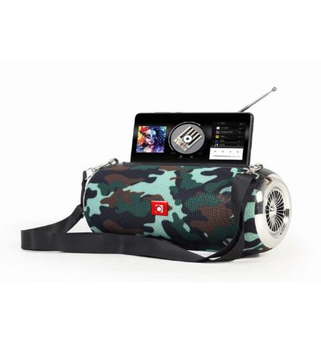 Gembird SPK-BT-17-CM, Portable Bluetooth speaker with FM-radio, 10W (2x5W) RMS, Bluetooth v.5.1, Handsfree profile (Built-in microphone), microSD, built-in lithium battery -1200 Up to 7 hours, AUX stereo input, Camo