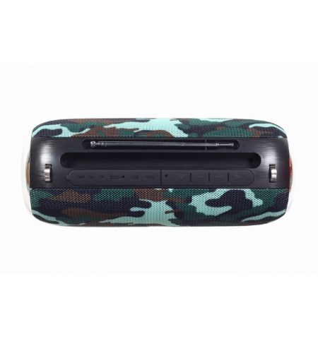 Gembird SPK-BT-17-CM, Portable Bluetooth speaker with FM-radio, 10W (2x5W) RMS, Bluetooth v.5.1, Handsfree profile (Built-in microphone), microSD, built-in lithium battery -1200 Up to 7 hours, AUX stereo input, Camo