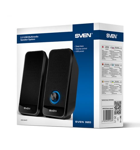 SVEN 320 Black (USB), 2.0 / 2x3W RMS, Volume control, USB power supply,