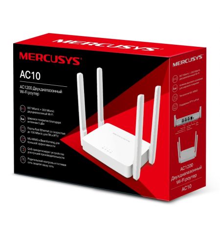 Wireless Router MERCUSYS AC10 / AC1200 Dual Band / Wi-Fi5 / 1 WAN+2 LAN / 4 external antennas Wireless Router MERCUSYS AC10 / AC1200 Dual Band / Wi-Fi5 / 1 WAN+2 LAN / 4 external antennas