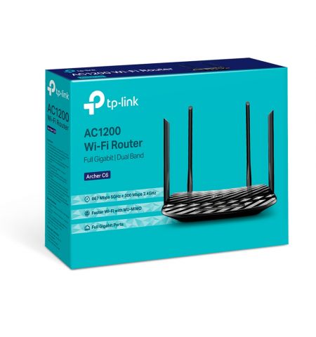 Wireless Router TP-LINK Archer C6 / AC1200 Dual Band / Wi-Fi5 / Gigabit  / 1WAN+4LAN / 4 external antennas+1 internal antenna Wireless Router TP-LINK Archer C6 / AC1200 Dual Band / Wi-Fi5 / Gigabit  / 1WAN+4LAN / 4 external antennas+1 internal antenna