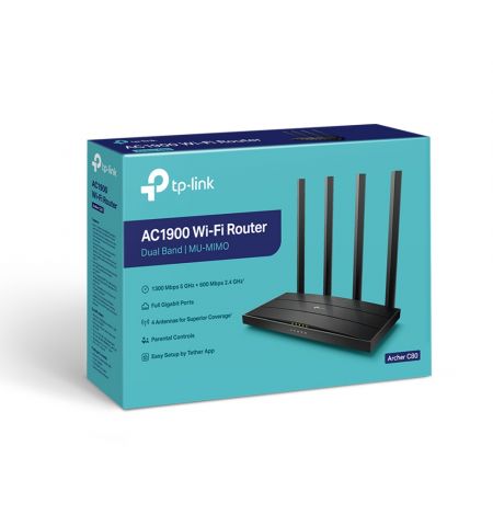 Wireless Router TP-LINK Archer C80 / AC1900 Dual Band / Wi-Fi5 / Gigabit / 1WAN+4LAN / 4 fixed antennas Wireless Router TP-LINK Archer C80 / AC1900 Dual Band / Wi-Fi5 / Gigabit / 1WAN+4LAN / 4 fixed antennas