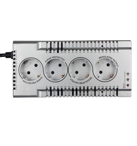 SVEN VR-F1000, 320W, Automatic Voltage Regulator, 4x Schuko outlets, Input voltage: 180-285V, Output voltage: 230V ± 10%, input and output voltage digital indicator on the front panel, Power supply delay function, metal body, Black SVEN VR-F1000, 320W, Automatic Voltage Regulator, 4x Schuko outlets, Input voltage: 180-285V, Output voltage: 230V ± 10%, input and output voltage digital indicator on the front panel, Power supply delay function, metal body, Black