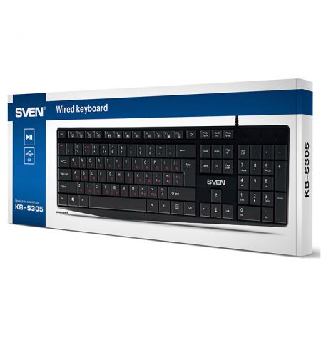 SVEN KB-S305, Keyboard, Waterproof design, Traditional layout, Comfortable, 12 Media (FN) Keys, USB, 1.5m, Black SVEN KB-S305, Keyboard, Waterproof design, Traditional layout, Comfortable, 12 Media (FN) Keys, USB, 1.5m, Black