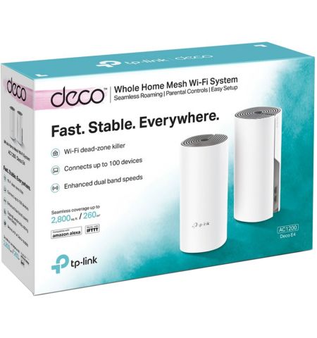 TP-LINK Deco E4 (2-pack) AC1200 Mesh Wi-Fi System, 2 LAN Port, 867Mbps TP-LINK Deco E4 (2-pack) AC1200 Mesh Wi-Fi System, 2 LAN Port, 867Mbps