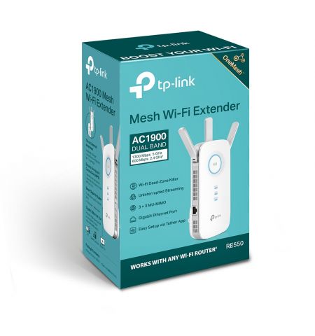Range Extender TP-LINK RE550 / AC1900 Dual Band / Wi-Fi5 / 1 Gigabit Lan Port / 3 external antennas Range Extender TP-LINK RE550 / AC1900 Dual Band / Wi-Fi5 / 1 Gigabit Lan Port / 3 external antennas