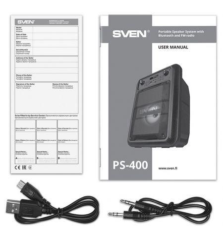 SVEN PS-400 Black, Bluetooth Portable Speaker, 12W RMS, LED display,