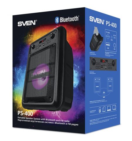 SVEN PS-400 Black, Bluetooth Portable Speaker, 12W RMS, LED display,