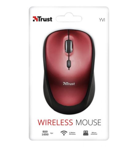 Trust Yvi Wireless Mouse - Red, 8m 2.4GHz, Micro receiver, 800-1600 dpi, 4 button, Rubber sides for comfort and grip, USB Trust Yvi Wireless Mouse - Red, 8m 2.4GHz, Micro receiver, 800-1600 dpi, 4 button, Rubber sides for comfort and grip, USB