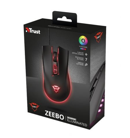 Trust GXT 121 Zeebo,1200 - 3200 dpi, adjustable LED lighting, 7 Programmable button, 1,8 m USB, Black Trust GXT 121 Zeebo,1200 - 3200 dpi, adjustable LED lighting, 7 Programmable button, 1,8 m USB, Black