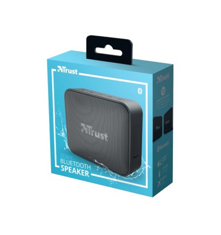 Trust Zowy Compact Bluetooth Wireless Speaker 10W, Waterproof IPX7, Up to 12 hours, Link two speakers wirelessly to boost your party, microSD or 3.5mm aux input, built-in microphone, Black