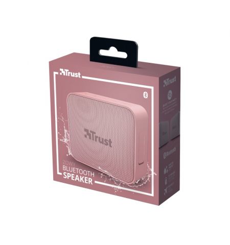 Trust Zowy Compact Bluetooth Wireless Speaker 10W, Waterproof IPX7, Up to 12 hours, Link two speakers wirelessly to boost your party, microSD or 3.5mm aux input, built-in microphone, Pink