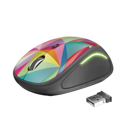 Trust Yvi FX Wireless Mouse - Geometrics, LED illumination in continuously changing colours, 8m 2.4GHz, Micro receiver, 800-1600 dpi, 4 button, Rubber sides for comfort and grip, USB Trust Yvi FX Wireless Mouse - Geometrics, LED illumination in continuously changing colours, 8m 2.4GHz, Micro receiver, 800-1600 dpi, 4 button, Rubber sides for comfort and grip, USB