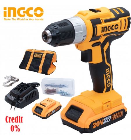 Шуруповёрт аккумуляторный INGCO  Li-Ion 20V/2*2A CDLI2002 Шуруповёрт аккумуляторный INGCO  Li-Ion 20V/2*2A CDLI2002