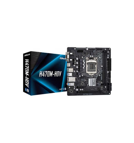 MB ASRock H470M-HDV, Socket 1200, Intel H470 , Dual 2xDDR4-2933, CPU Intel graphics, VGA, DVI, HDMI, 1xPCIe X16, 1xPCIe 3.0 x1, 4xSATA3, ALC897 HDA, G