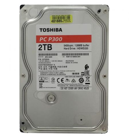 3.5" HDD 2.0TB  Toshiba P300 , 5400rpm, 128MB,  NCQ-technology, SATAIII HDWD220UZSVA