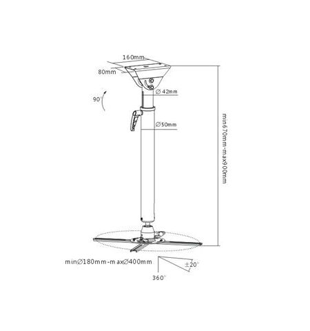 Universal Ceiling Projector Mount Brateck PRB-16-01M, 30 Kg, Mounting Range: 180-400mm, Tilt: -20°~+20°, Swivel: -20°~+20°, Rotate: 360°, Profile: 670-900mm, Adjustable Length: 670-900mm Universal Ceiling Projector Mount Brateck PRB-16-01M, 30 Kg, Mounting Range: 180-400mm, Tilt: -20°~+20°, Swivel: -20°~+20°, Rotate: 360°, Profile: 670-900mm, Adjustable Length: 670-900mm
