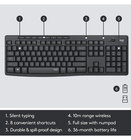 Клавиатура+мышь Logitech Wireless Combo MK295 Silent, Multimedia Keyboard & Mouse, Graphite,USB, Retail, 920-009807 Клавиатура+мышь Logitech Wireless Combo MK295 Silent, Multimedia Keyboard & Mouse, Graphite,USB, Retail, 920-009807