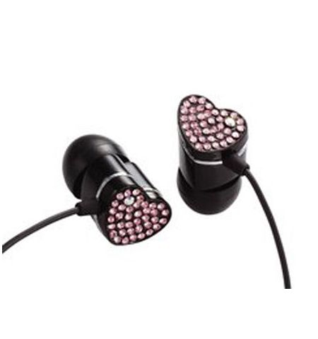 E11002 ELECOM HEART "Gem Drops" Jewel Type Stereo Headphones - (Black, Pink topaz), 20 Hz to 20 kHz, 16 Ohm, 100 dB/1 mW (mini casti/мини наушники)