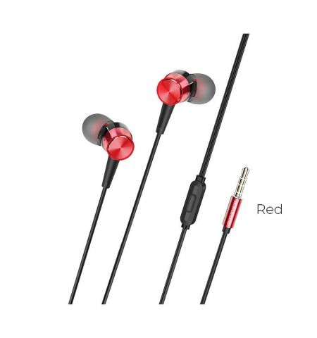 Borofone BM52 red (728913) Revering wired earphones with microphone, Speaker outer diameter 9MM, cable length 1.2m, Microphone