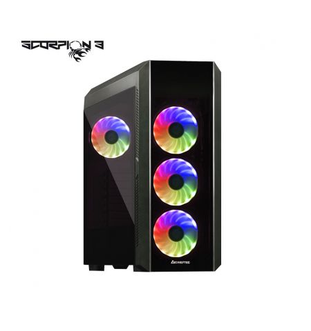 Case ATX Miditower Chieftec Gaming Scorpion III GL-03B-OP Black no PSU, 2x USB 3.1, 1x USB 2.0, Audio-out, 4x 120mm A-RGB Rainbow LED fan, 2 tempered glass, RGB Control HUB, (carcasa/корпус)