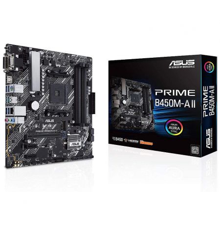 Материнская плата ASUS PRIME B450M-A II AMD B450, AM4, Dual DDR4 4400MHz, PCI-E 3.0/2.0 x16, HDMI/DVD-D/D-Sub, USB 3.1, SATA RAID 6Gb/s, M.2 x4 Socket, SB 8-Ch., GigabitLAN, Aura Sync, Материнская плата ASUS PRIME B450M-A II AMD B450, AM4, Dual DDR4 4400MHz, PCI-E 3.0/2.0 x16, HDMI/DVD-D/D-Sub, USB 3.1, SATA RAID 6Gb/s, M.2 x4 Socket, SB 8-Ch., GigabitLAN, Aura Sync,