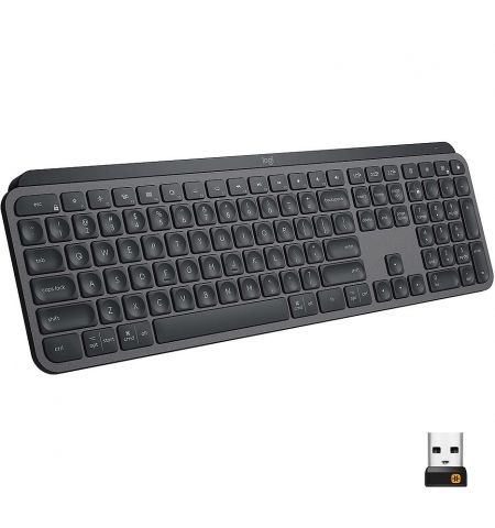 Клавиатура Logitech Wireless MX Keys Advanced Graphite Illuminated Keyboard, Logitech Unifying 2.4GHz wireless technology, Bluetooth, Rechargeable with USB type C, Graphite 920-009417