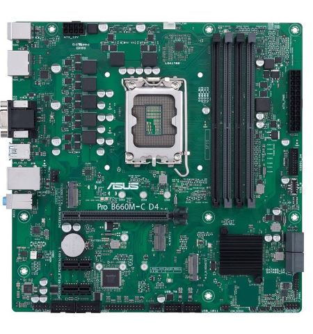 Материнская плата ASUS PRO B660M-C D4-CSM Intel B660, LGA1700, Dual DDR4 4600MHz, PCIe 4.0 x16, D-Sub/2xDisplay Port/HDMI, USB3.2, SATA RAID, 2 x M.2 slots PCIe 4.0 x4, Intel Optane, SB 8-Ch., GigabitLAN Материнская плата ASUS PRO B660M-C D4-CSM Intel B660, LGA1700, Dual DDR4 4600MHz, PCIe 4.0 x16, D-Sub/2xDisplay Port/HDMI, USB3.2, SATA RAID, 2 x M.2 slots PCIe 4.0 x4, Intel Optane, SB 8-Ch., GigabitLAN
