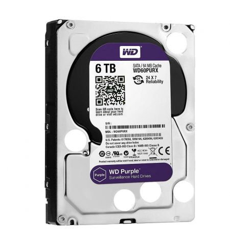 Жесткий диск 3.5" HDD 6TB Western Digital Purple (Surveillance HDD) WD62PURX, 5400 rpm, SATA3 6GB/s, 64MB (hard disk intern HDD/внутрений жесткий диск HDD)