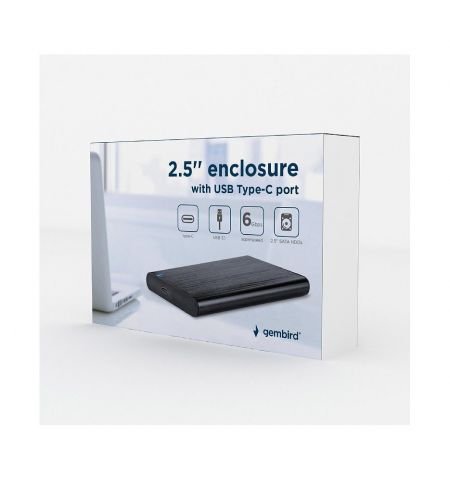 Gembird EE2-U3S-6, USB 3.1 2.5'' enclosure with USB Type-C port, brushed aluminum, Black Gembird EE2-U3S-6, USB 3.1 2.5'' enclosure with USB Type-C port, brushed aluminum, Black