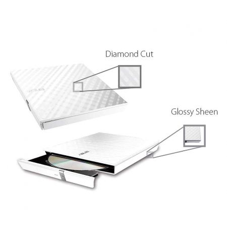 Внешние оптический привод DVD-RW ASUS SDRW-08D2S-U LITE White External Slim DVD±R/RW Drive, 8x DVD±R/8x DVD±R DL/5x DVD-RAM/24xCDR/ 24xCDRW /8xDVD/24xCD, USB 2.0