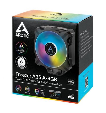 Cooler Arctic Freezer A35 A-RGB, Socket AMD AM4, FAN 112mm, 200-1700rpm PWM, 12 A-RGB LEDs, Noise Level 0.35 Sone, Fluid Dynamic Bearing, ACFRE00115A Cooler Arctic Freezer A35 A-RGB, Socket AMD AM4, FAN 112mm, 200-1700rpm PWM, 12 A-RGB LEDs, Noise Level 0.35 Sone, Fluid Dynamic Bearing, ACFRE00115A