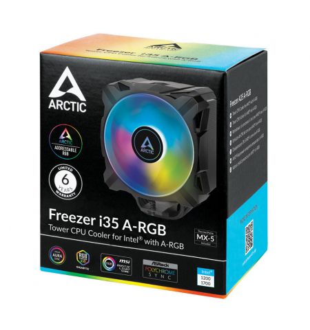 Cooler Arctic Freezer i35 A-RGB, Socket Intel 1700, 1200, 115X, FAN 112mm, 200-1700rpm PWM, 12 A-RGB LEDs, Noise Level 0.35 Sone, Fluid Dynamic Bearing, ACFRE00104A Cooler Arctic Freezer i35 A-RGB, Socket Intel 1700, 1200, 115X, FAN 112mm, 200-1700rpm PWM, 12 A-RGB LEDs, Noise Level 0.35 Sone, Fluid Dynamic Bearing, ACFRE00104A