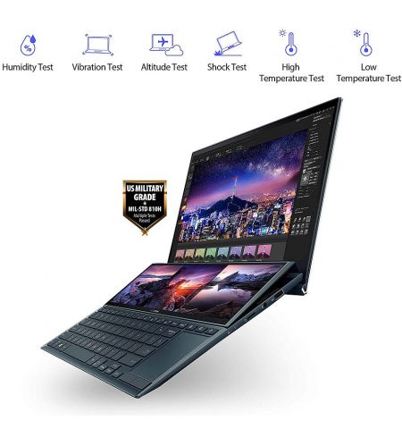 Ноутбук 14" ASUS ZenBook Duo 14 UX482EA Blue, Intel i7-1165G7 2.8-4.7Ghz/16GB/SSD 512GB/Intel Iris Xe/WiFi 6 802.11ax/BT5.0/HDMI/HD WebCam/Illum. Keyb/Screen Pad Plus 12.65"/14" Touchscreen IPS LED Backlit FullHD NanoEdge
